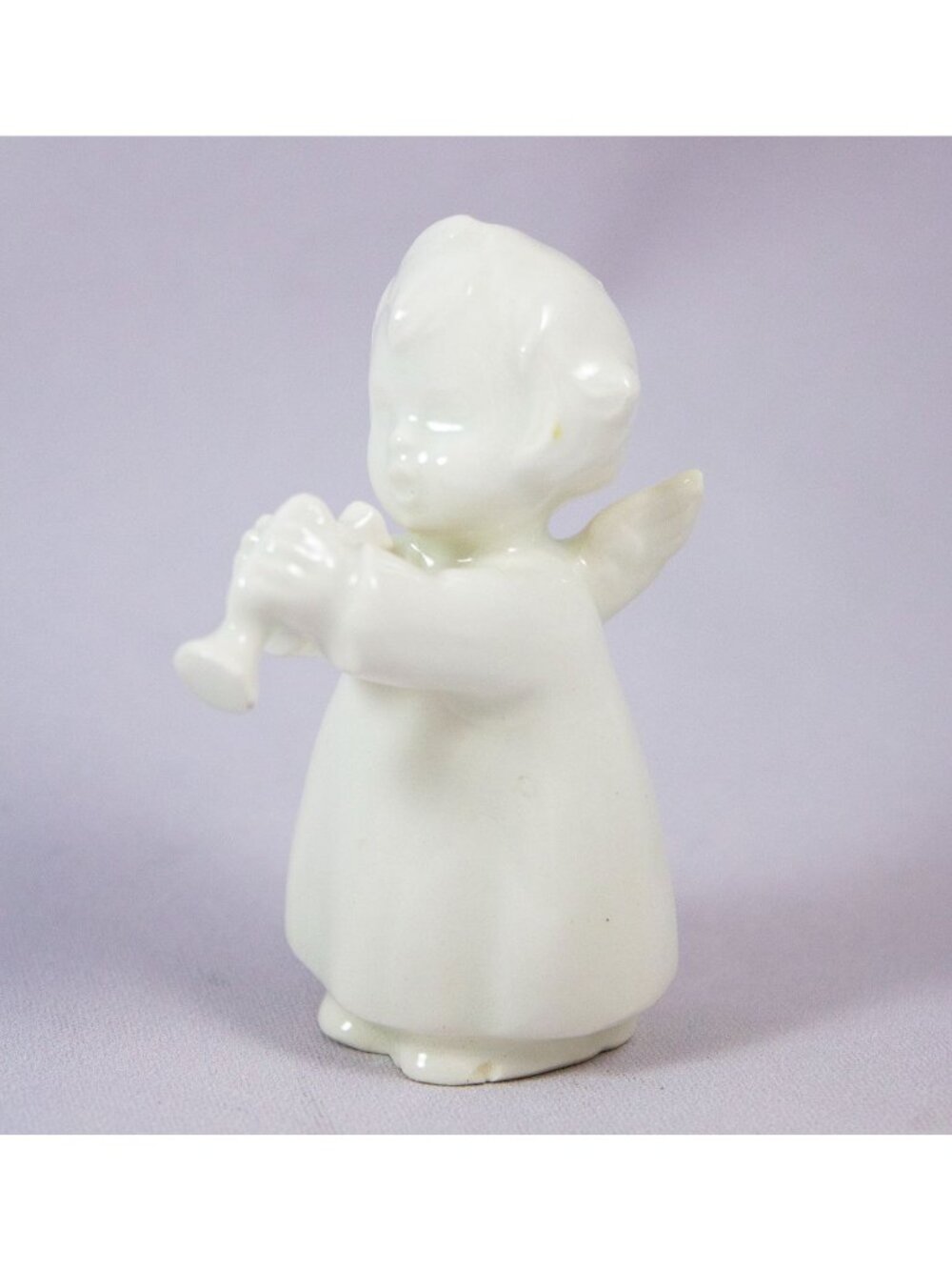 Goebel Sacrart Angel Horn Porcelain All White Series Blue Full Bee Stamp Germany